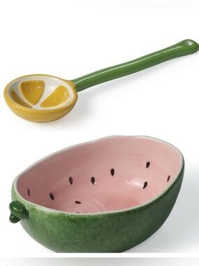 BULLSEYE DEALS NWT 2pc ceramic watermelon serving bowl & lemon serving spoon